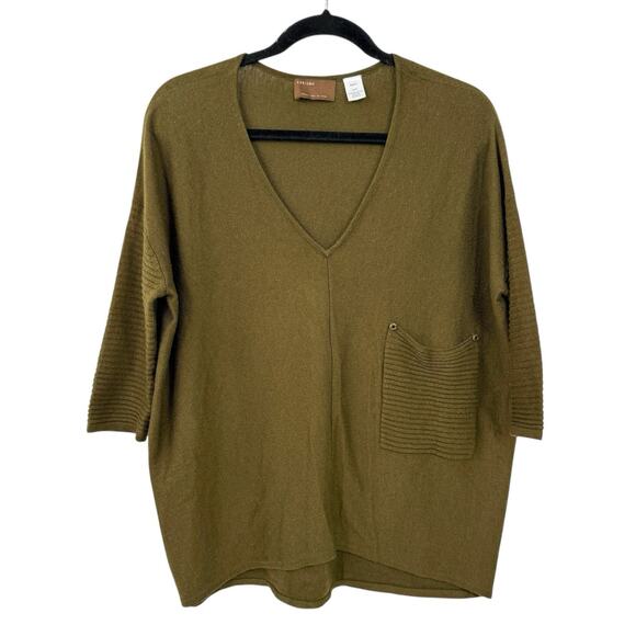 Kerisma Raven Top S/M Olive Green Knit Mercerized Wool V Neck Relaxed Minimalist - Picture 9 of 10